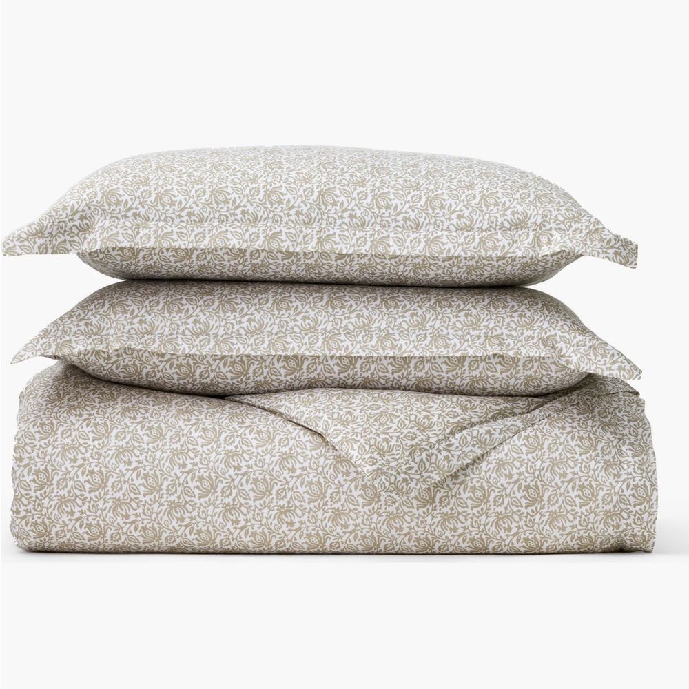 Boll & Branch Signature Hemmed Duvet Cover Set Cotton Bloom White Beige Oak